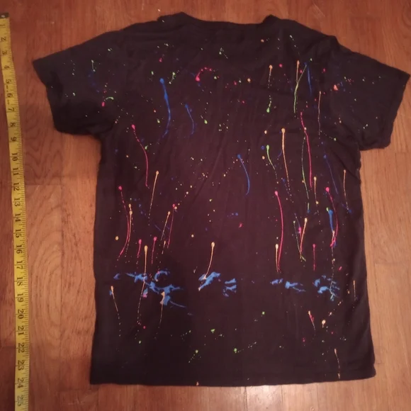 Michael Lauren Hermosa Women's Black Neon Splatter Puff Paint Tee XS - Picture 4 of 4